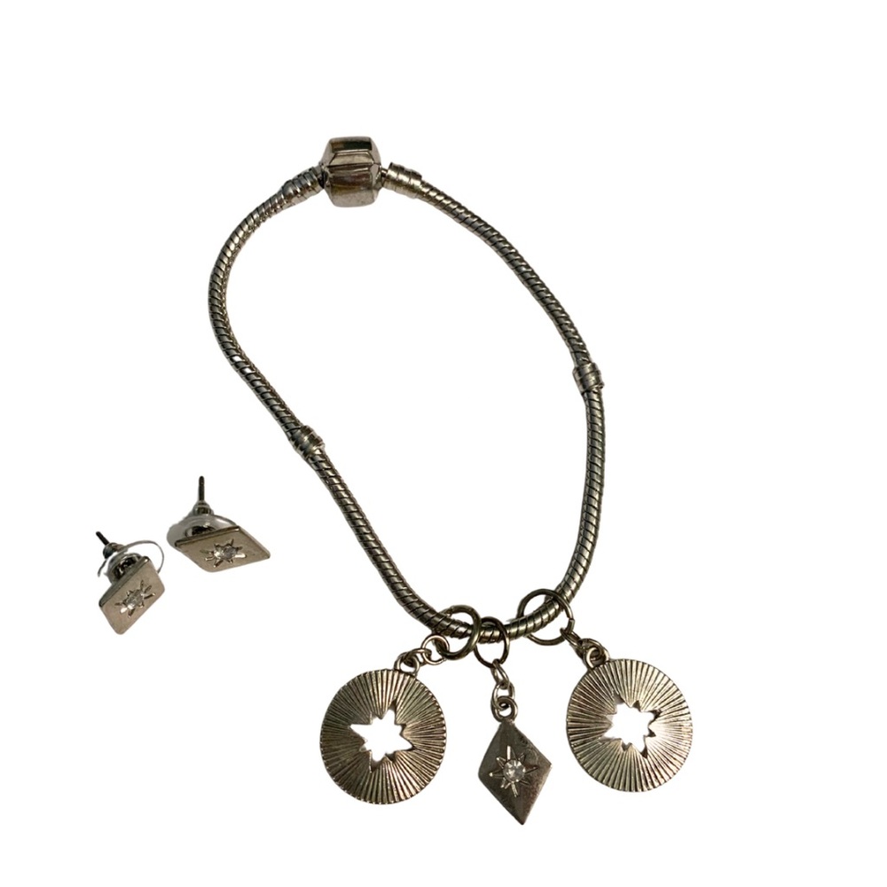 2/$30 Star Silver Charm Bracelet Stud Earrings Set Astrological Magical Fairy